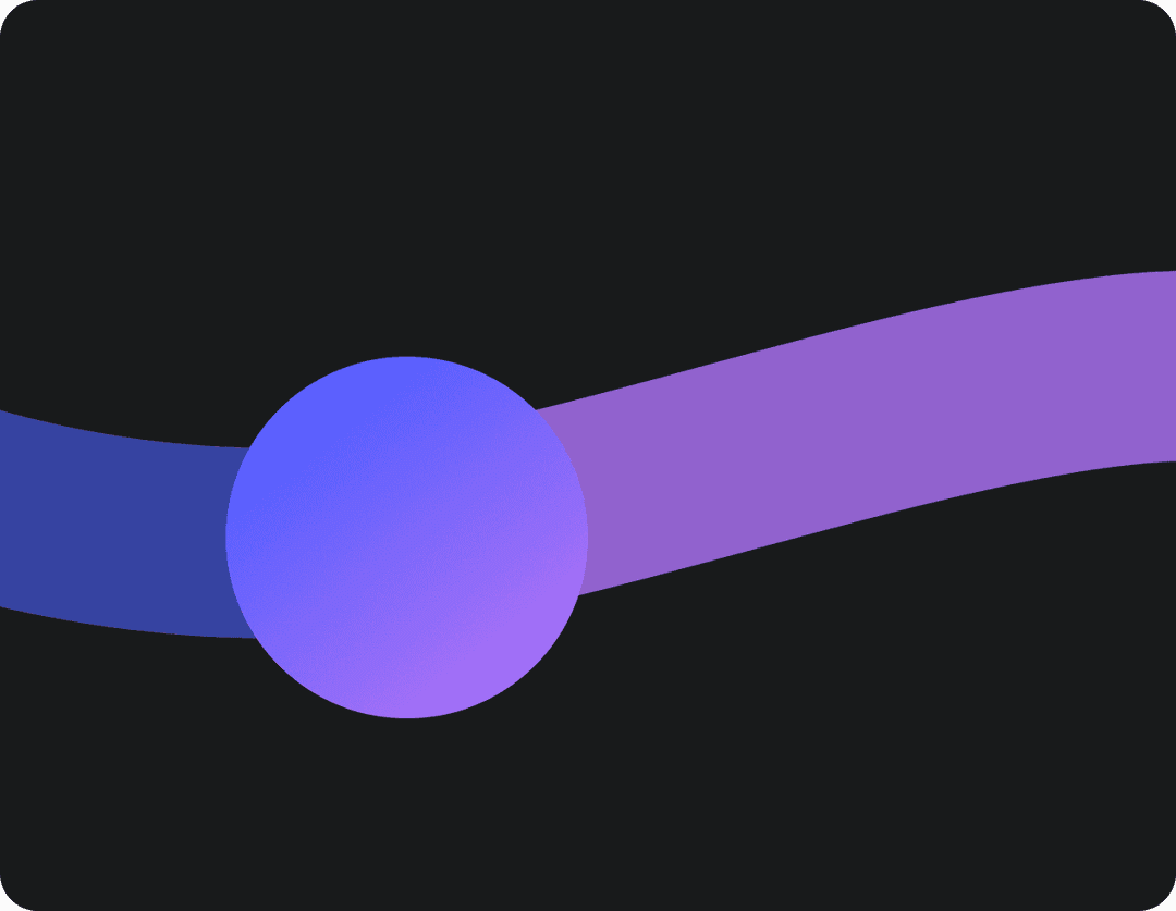 A modern abstract composition with a smooth, curved ribbon in blue and purple, intersected by a gradient circular shape, set against a dark background.