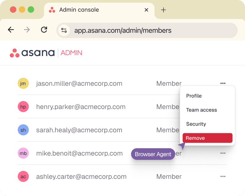 A secure headless browser takes action in the app's UI.